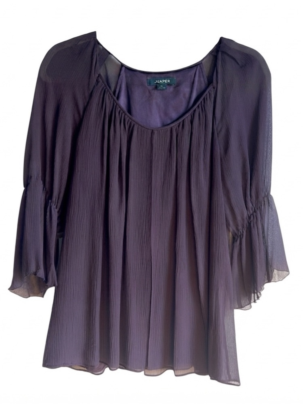 Jaeger Plum Purple 100% Silk Ruffle Sleeve Blouse US 6 UK 8